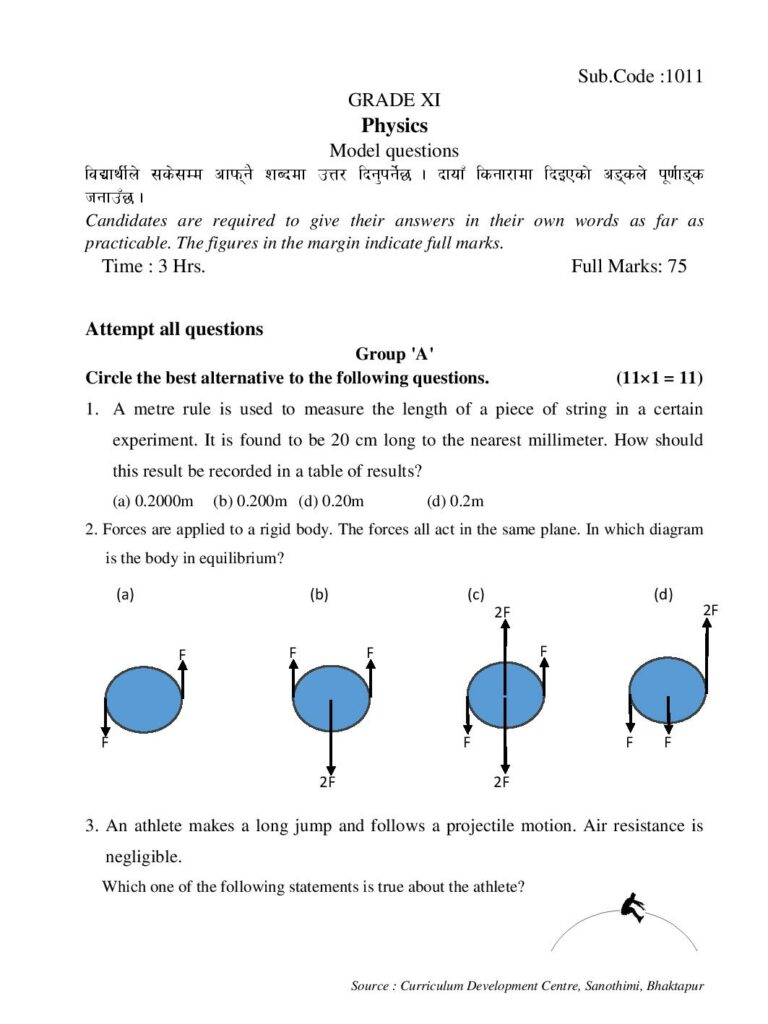 NEB Class 11 Physics Model Question