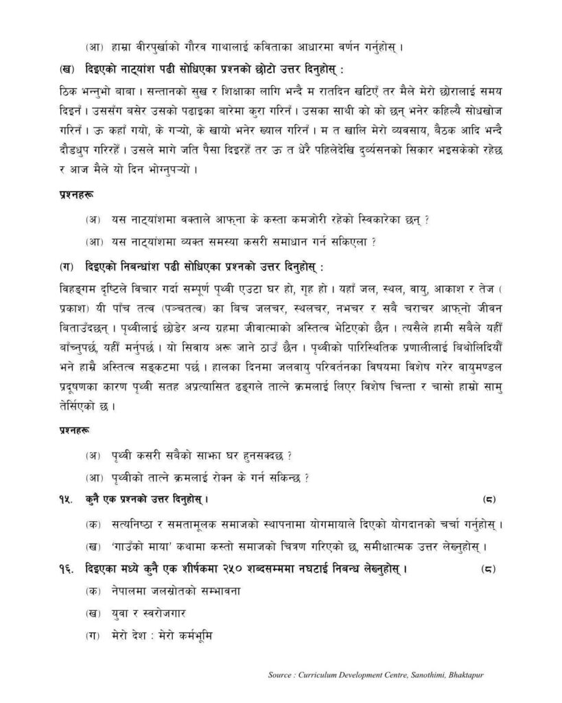 Class 11 Nepali Model Question page 006