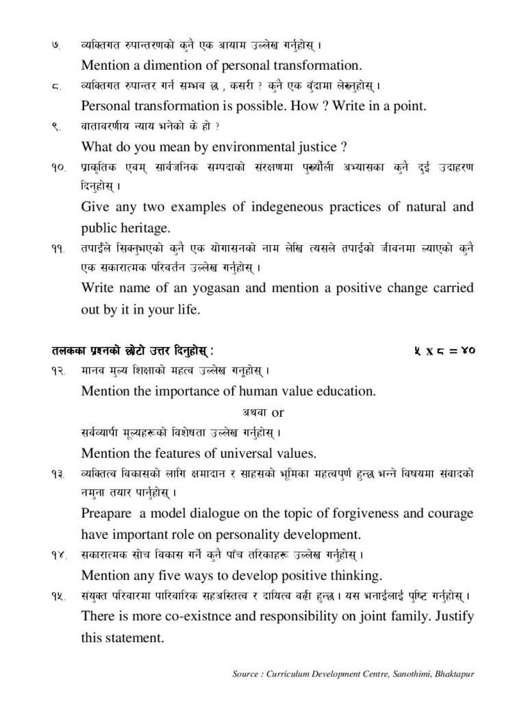 Human Value Education Class 11 Model Question page 002